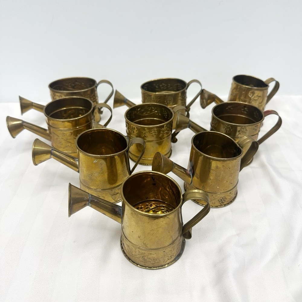 Lot 9‎ Vintage Hosley Brass 2.5" Mini Watering Can Flower Embossed India Planter